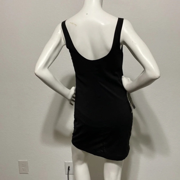 Bebe NWT Black with Front Embellished Scoop Neck Mini Shift Dress Size 4 - Picture 5 of 7